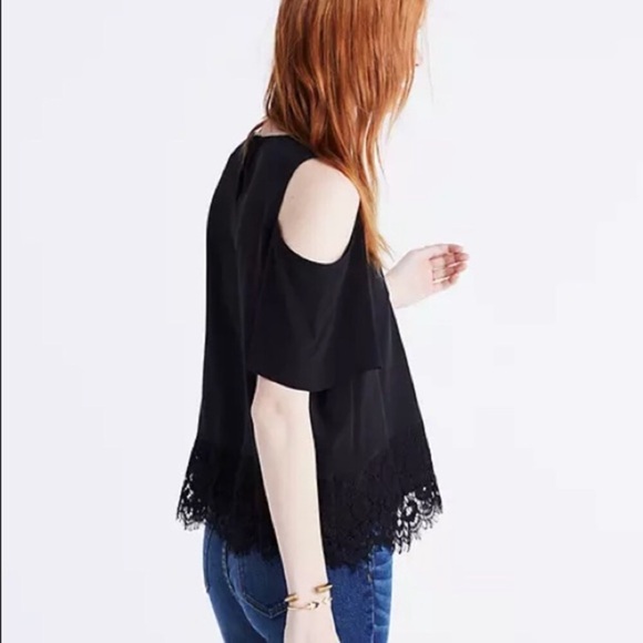 MADEWELL Silk Cold Shoulder Lace Detailed Top - Picture 3 of 14